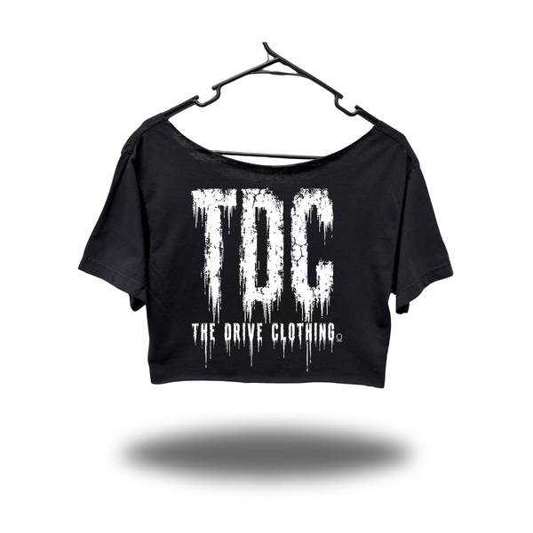 TDC GRUNGE WIDENECK OVERSIZED BLACK CROP TOP