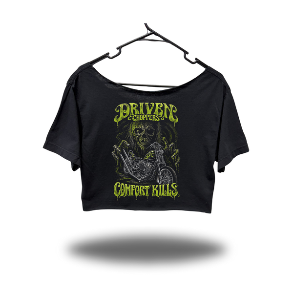 DRIVEN DEAD CHOPPERS WIDENECK OVERSIZED BLACK CROP TOP