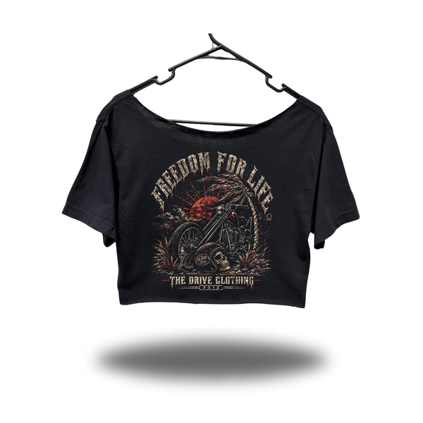FOR LIFE WIDENECK OVERSIZED BLACK CROP TOP