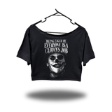 CLOWN JOB WIDENECK OVERSIZED BLACK CROP TOP