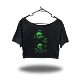 TDC GHOST SKULLS WIDENECK OVERSIZED BLACK CROP TOP