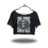 REAPER KILLS WIDENECK OVERSIZED BLACK CROP TOP