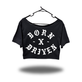 BORN DRIVEN WIDENECK OVERSIZED BLACK CROP TOP