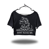 DON'T FLOCK ME WIDENECK OVERSIZED BLACK CROP TOP