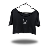 HORROR ADDICT WIDENECK OVERSIZED BLACK CROP TOP