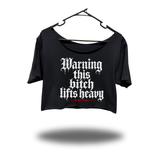 LIFT HEAVY WIDENECK OVERSIZED BLACK CROP TOP