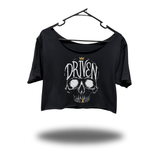 CROWN SKULL WIDENECK OVERSIZED BLACK CROP TOP