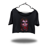 80'S LADY SILVIA WIDENECK OVERSIZED BLACK CROP TOP