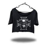 OUTLAW ENGINE WIDENECK OVERSIZED BLACK CROP TOP