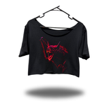 BLOOD BAT WIDENECK OVERSIZED BLACK CROP TOP