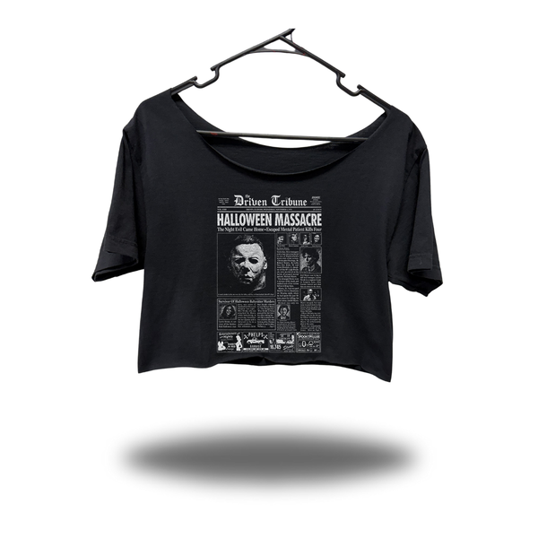DRIVEN NEWS WIDENECK OVERSIZED BLACK CROP TOP