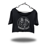 DEATH REIGNS WIDENECK OVERSIZED BLACK CROP TOP