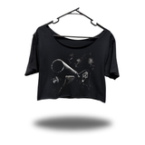 BLASTED SCREAM WIDENECK OVERSIZED BLACK CROP TOP