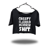 CREEPY HORROR WIDENECK OVERSIZED BLACK CROP TOP