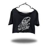 SKETCHY DRIVE WIDENECK OVERSIZED BLACK CROP TOP