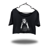 BORIS WIDENECK OVERSIZED BLACK CROP TOP