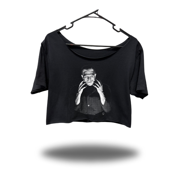 BORIS WIDENECK OVERSIZED BLACK CROP TOP