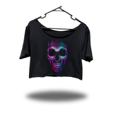 NEON SKULL WIDENECK OVERSIZED BLACK CROP TOP