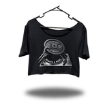 WEIGHTS & MUSIC WIDENECK OVERSIZED BLACK CROP TOP