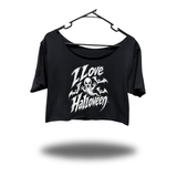 I LOVE HALLOWEEN WIDENECK OVERSIZED BLACK CROP TOP