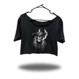 SMOKIN OUTLAW WIDENECK OVERSIZED BLACK CROP TOP