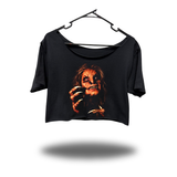 80'S WOLFMAN WIDENECK OVERSIZED BLACK CROP TOP