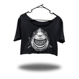SHARK ATTACK WIDENECK OVERSIZED BLACK CROP TOP