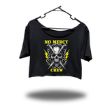 NO MERCY CREW WIDENECK OVERSIZED BLACK CROP TOP