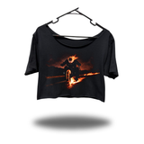 DRIVEN GHOST RIDER WIDENECK OVERSIZED BLACK CROP TOP