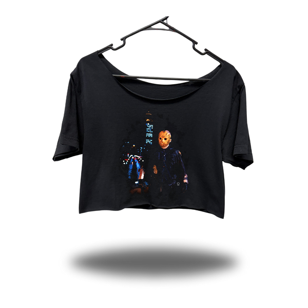 80'S JASON WIDENECK OVERSIZED BLACK CROP TOP