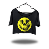 SKULL SMILEY WIDENECK OVERSIZED BLACK CROP TOP