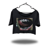 F*CK EM GRILL WIDENECK OVERSIZED BLACK CROP TOP