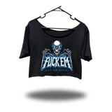 F*CK EM LIGHTNING WIDENECK OVERSIZED BLACK CROP TOP