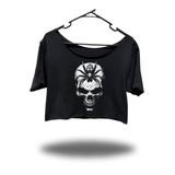SPIDER SKULL WIDENECK OVERSIZED BLACK CROP TOP