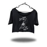 BOTTLE IT UP WIDENECK OVERSIZED BLACK CROP TOP