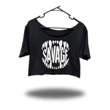 SAVAGE TEETH WIDENECK OVERSIZED BLACK CROP TOP