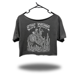 COWBOY RIDER WIDENECK OVERSIZED FADED BLACK CROP TOP