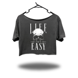 LIFE ISN'T EASY WIDENECK OVERSIZED FADED BLACK CROP TOP