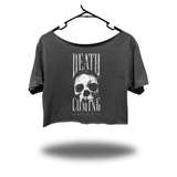DEATH IS COMING WIDENECK OVERSIZED FADED BLACK CROP TOP