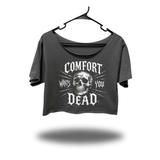 WANTS YOU DEAD WIDENECK OVERSIZED FADED BLACK CROP TOP