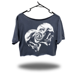 WARPED SKULLS WIDENECK OVERSIZED FADED NAVY CROP TOP