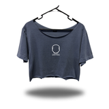 HORROR ADDICT WIDENECK OVERSIZED FADED NAVY CROP TOP