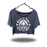 LIVE WIDENECK OVERSIZED FADED NAVY CROP TOP