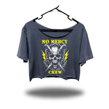 NO MERCY CREW WIDENECK OVERSIZED FADED NAVY CROP TOP