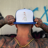 PAINT SKULL WHITE NAVY FLAT BILL HAT