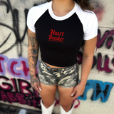 HEART BREAKER WHITE SLEEVE RAGLAN CROP TOP