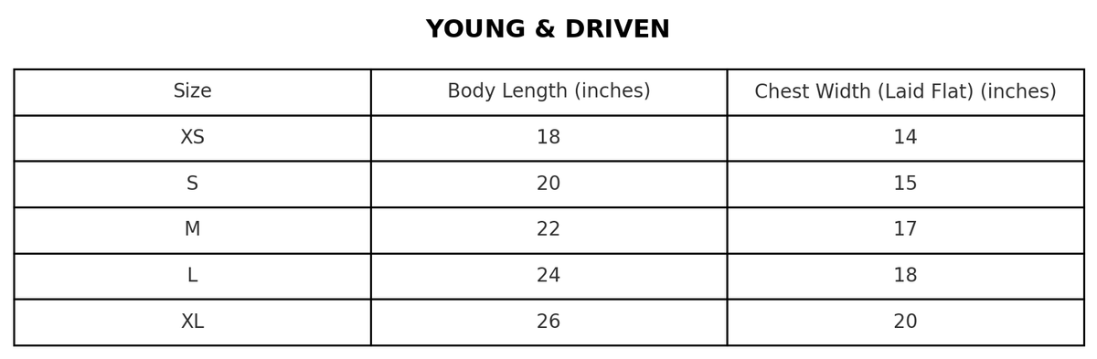 Tank top size chart