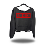 BAD BITCH ROAD RASH SLASH X BLACK CROP WIDENECK HOODIE