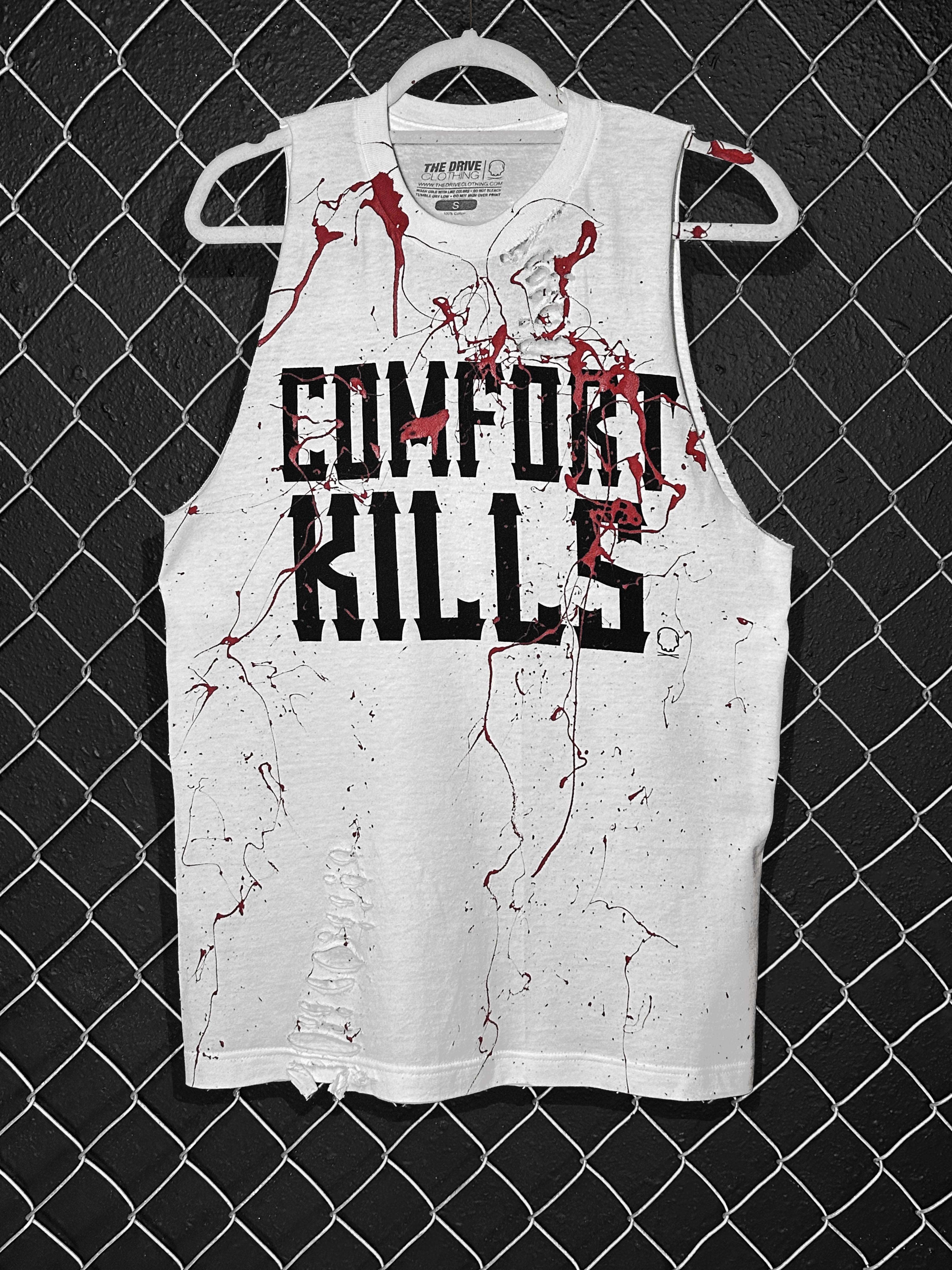 BLOOD COMFORT KILLS TANK TOP WHITE - The Drive Clothing