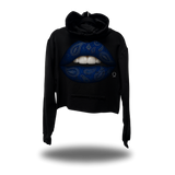 BLUE PAISLEY LIPS CROP HOODIE BLACK
